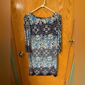 Jessica Howard Blue and White Floral Sheath Dress - Size 8